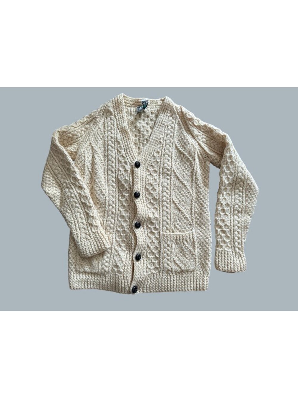 Handmade Irish Cardigan ARAN Cable Knit Buttons Natural Cable Knit Design Bunrat